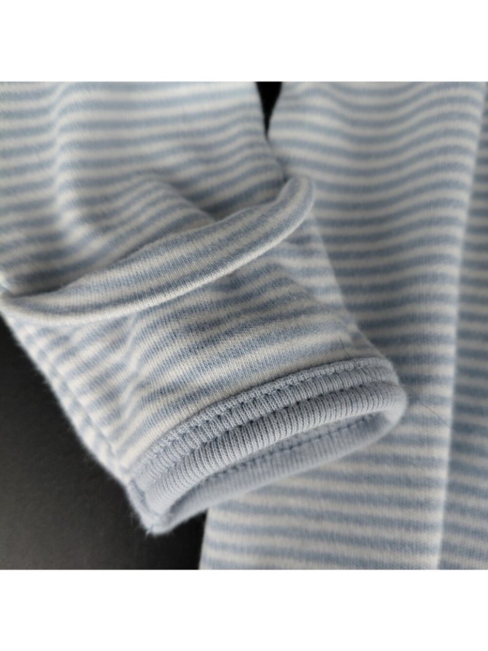 One Piece Sleeper Pajamas Boys 0-3 Months Blue Stripe Bunny Rabbit Animal Footed - Picture 3 of 7